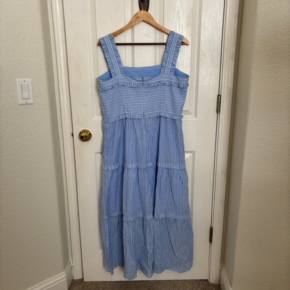 Gal Meets Glam Courtney Blue and White Tiered Striped Dress Size 14 - Picture 2 of 9